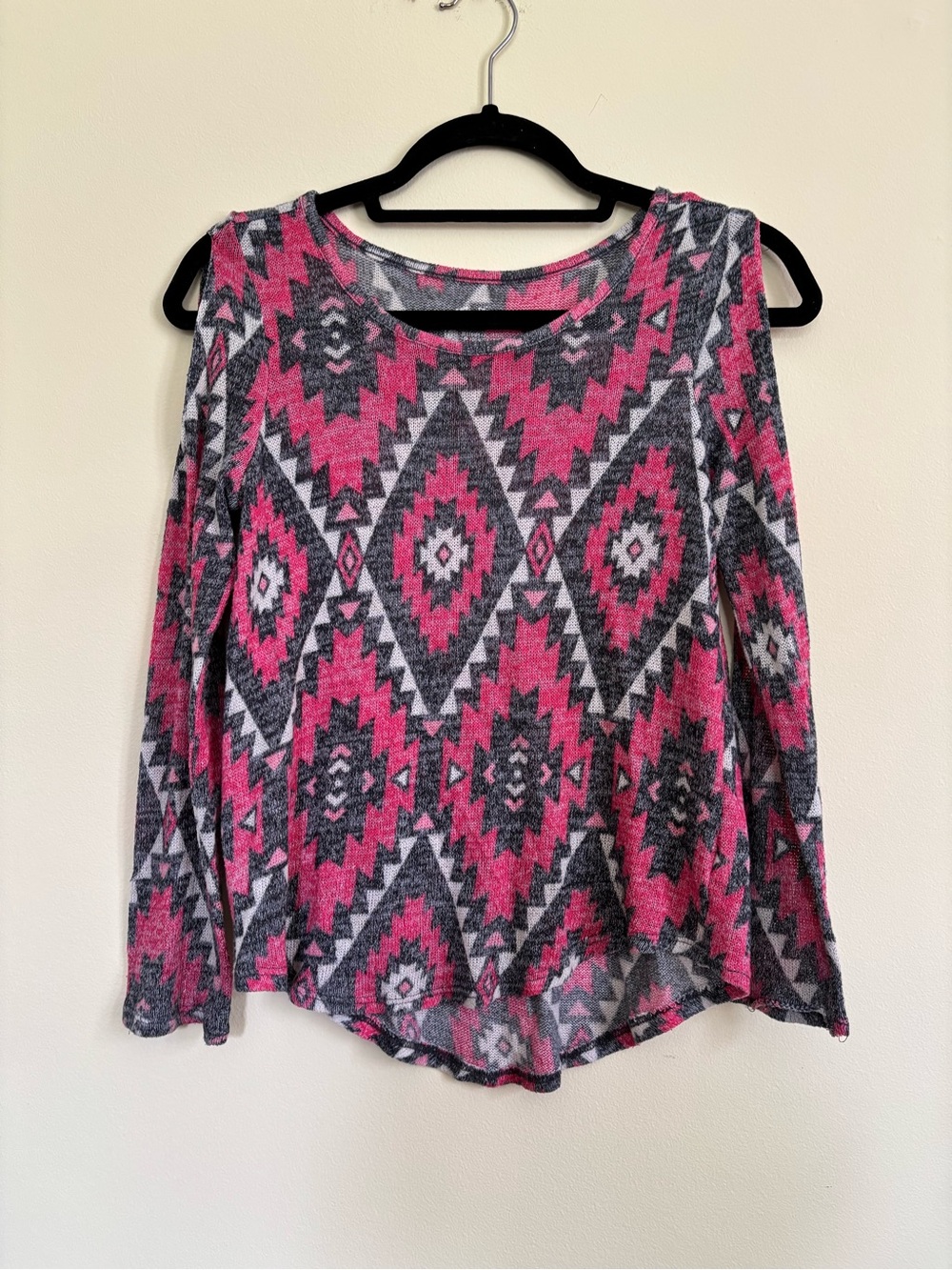 Justice Pink & Gray Aztec Cold-Shoulder Girls Sweater Top Size 10-12